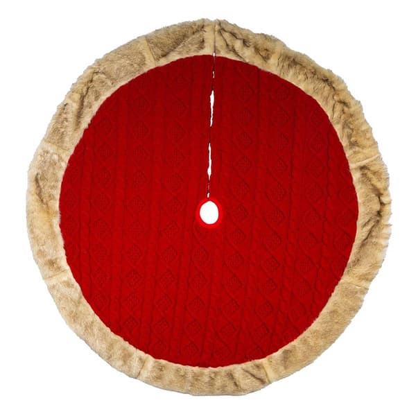 Kurt S. Adler 48in. Red Knit Faux Fur Tree Skirt - image 