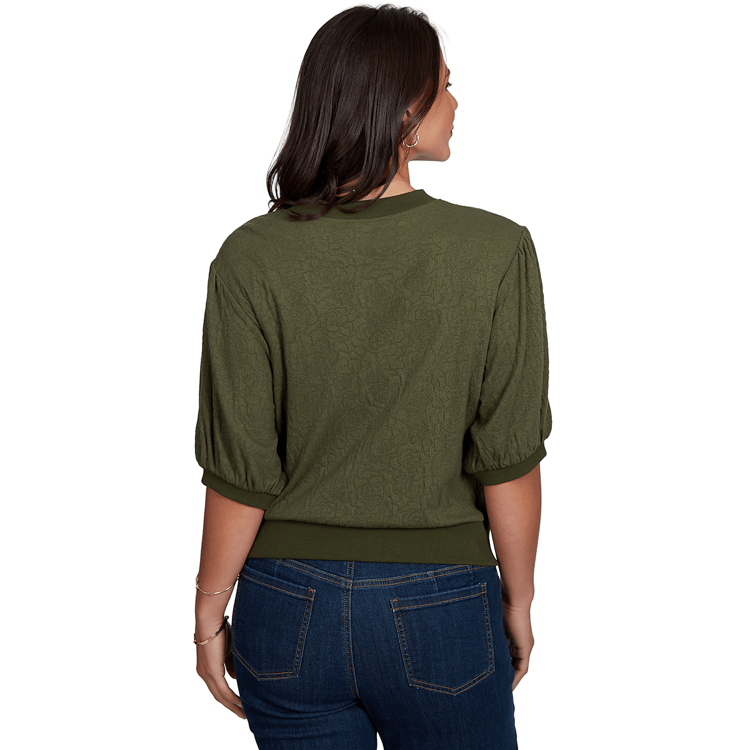 Womens Ruby Rd. Romance On The Ranch Textured Rosette Sweater