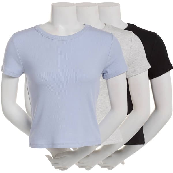 Juniors Pink Rose 3pk. Short Sleeve Crew Neck Rib Tee