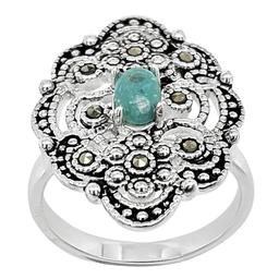 Marsala Fine Silver Plated Marcasite & Turquoise Ring