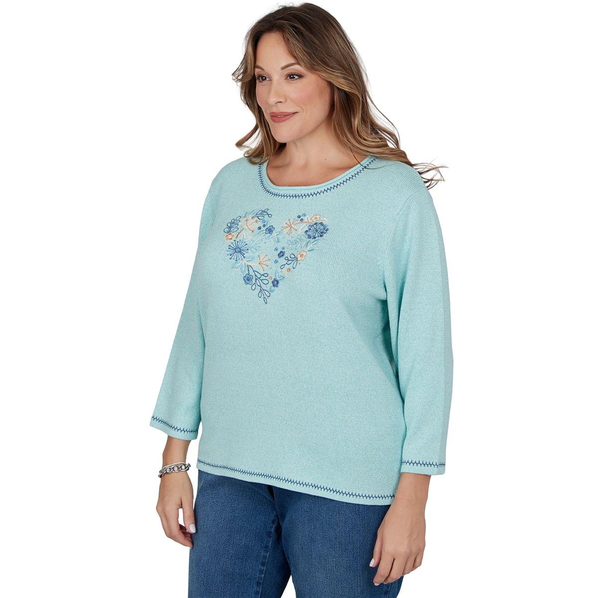 Plus Size Alfred Dunner Ann Arbor Floral Heart Sweater