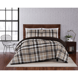 Truly Soft Paulette Plaid Taupe 3pc. Comforter Set
