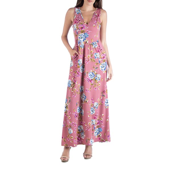 Womens 24/7 Comfort Apparel Pink Floral Sleeveless Maxi Dress