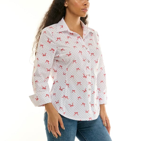 Womens Zac & Rachel 3/4 Sleeve Bow and Dot Casual Button Down