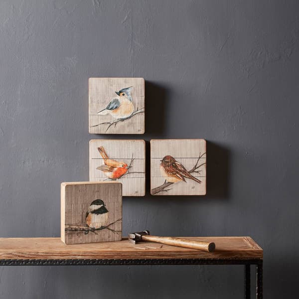 Melrose Rustic Wood Bird Plaque - Set of 4