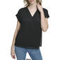 Womens Calvin Klein Short Sleeve V-Neck Knit Back Chiffon Blouse - image 4