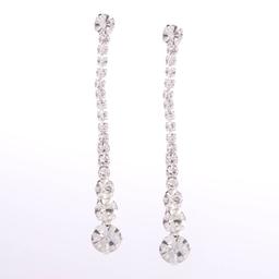 Rosa Rhinestones Silver Plated Skinny Drop Crystal Earrings