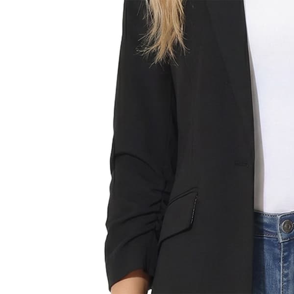 Womens NY Collection Long Ruch Sleeve Solid Crepe Blazer