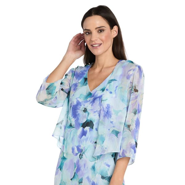Petite R&M Richards 3/4 Sleeve Chiffon Floral Hi Low Jacket Dress