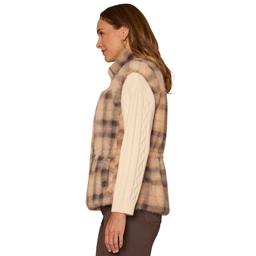 Womens Democracy Funnel Neck Zip Front Plaid Faux Fur Vest