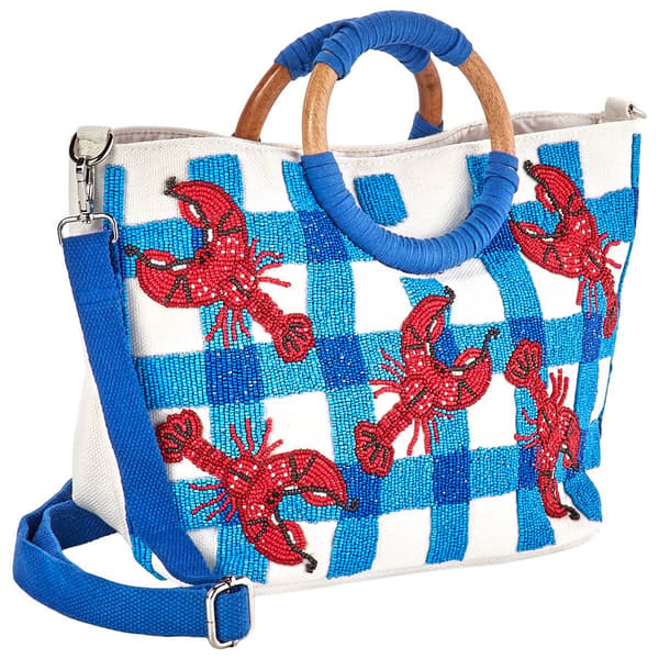 SOL and MER Crossed Stripe Tote With Lobsters