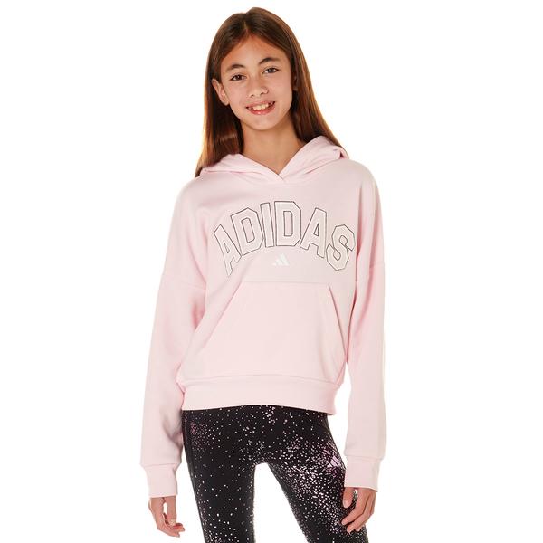 Girls (7-16) adidas(R) Arched Text Kangaroo Pocket Hoodie - Pink - image 