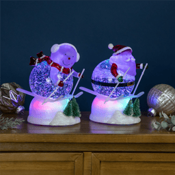 Northlight LED Skiing Santa & Snowman Snow Globes - Set of 2