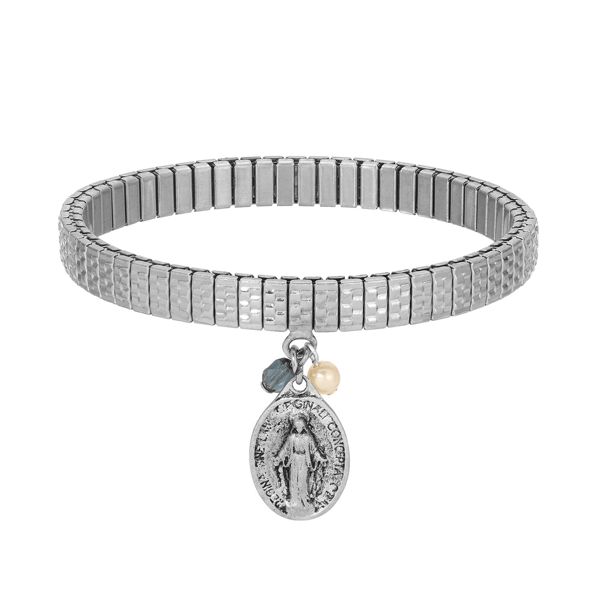 Symbols of Faith Silver Tone Oval Miraculous Medal Charm Bracelet - image 