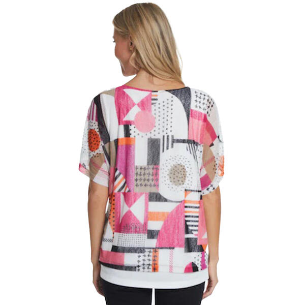 Petite Multiples Short Dolman Sleeve Abstract Blouse