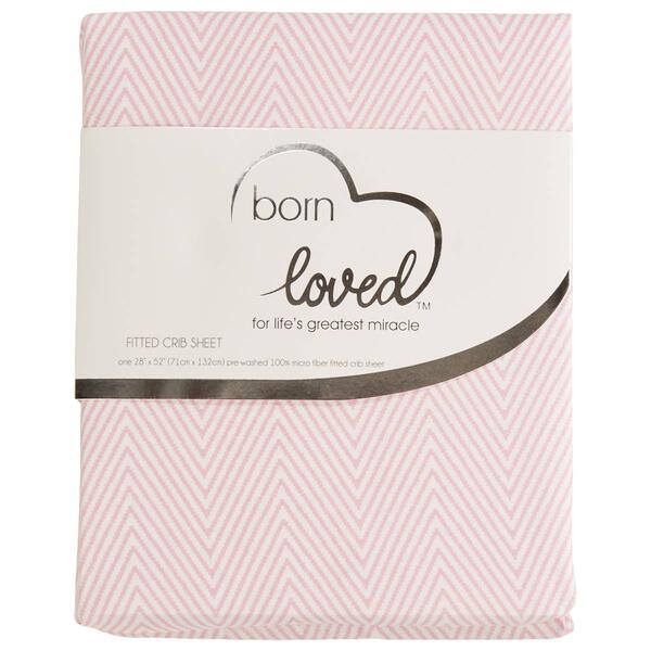 Born Loved Chevron Print Crib Sheet - Pink - image 