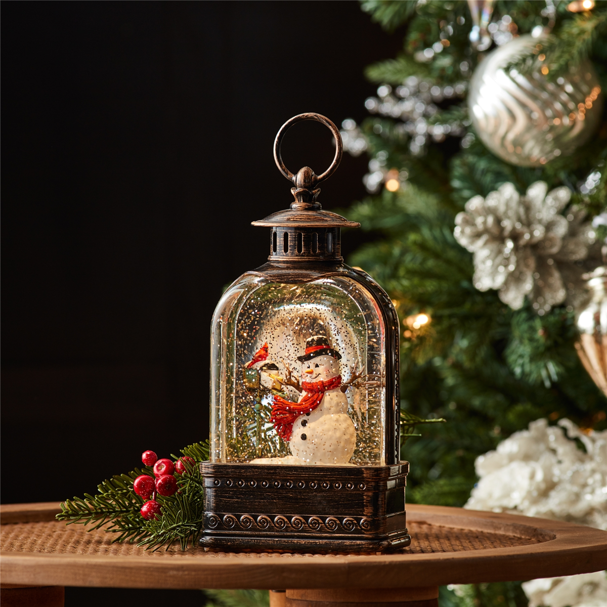 Melrose 9.75in. LED Snow Globe with Snowman & Cardinals