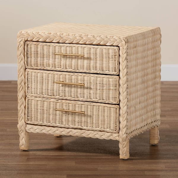 bali & pari Lanica Japandi Rattan 3-Drawer Nightstand