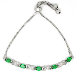 Gianni Argento Diamond Accent Lab Emerald Adjustable Bracelet