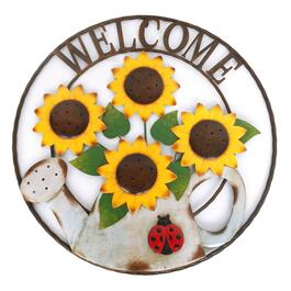 Alpine Sunflowers in Gardening Can ''Welcome'' Sign Decor