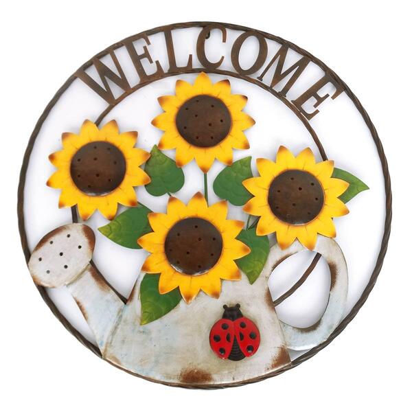 Alpine Sunflowers in Gardening Can ''Welcome'' Sign Decor - image 