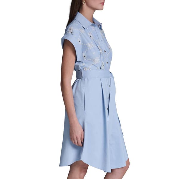 Womens Halston Short Sleeve Rolled Cuff Crochet Shirtdress