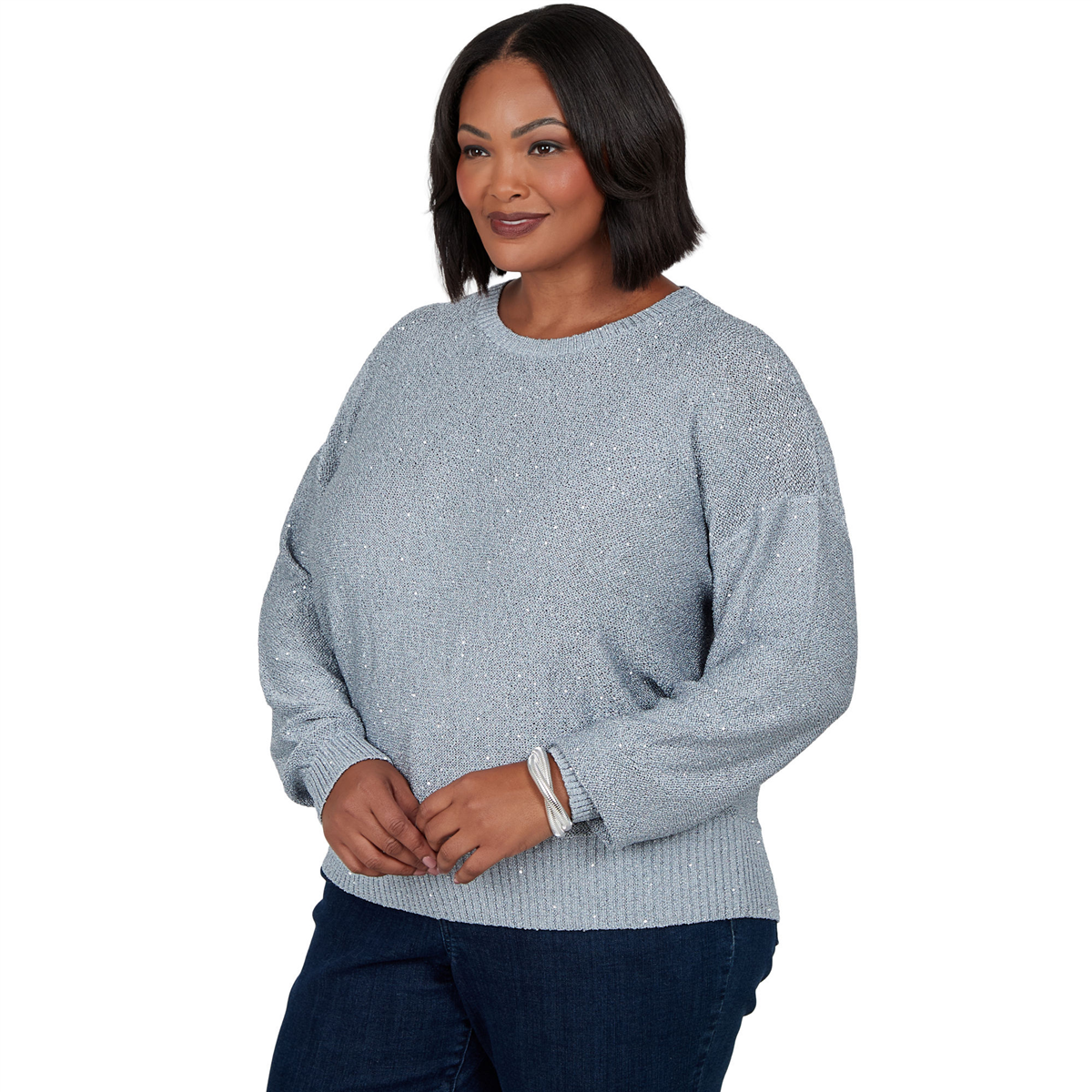 Plus Size Emaline Lavender Revelry Long Sleeve Sequin Sweater