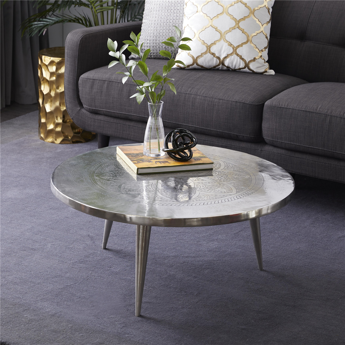 9th & Pike® Traditional Silver Aluminum Metal Coffee Table
