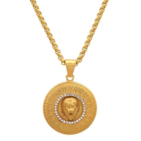 Mens Steeltime 18kt. Gold Plated Untamed Lion Pendant Necklace