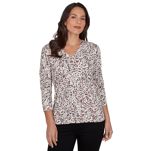 Womens Emaline Key Items 3/4 Sleeve V Neck Abstract Blouse - image 