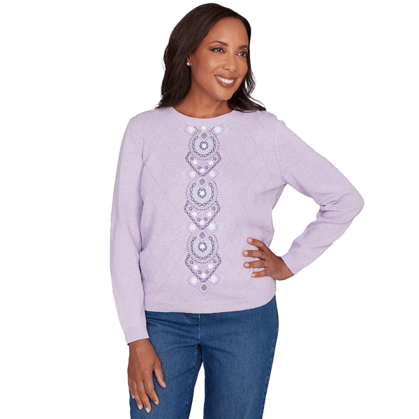 Womens Alfred Dunner Hilton Head Center Embroidery Accent Sweater - image 