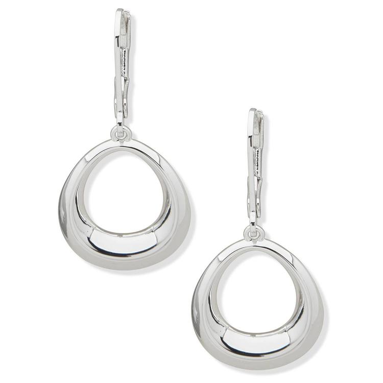Anne Klein Silver-Tone Puffy Beveled Open Drop Earrings