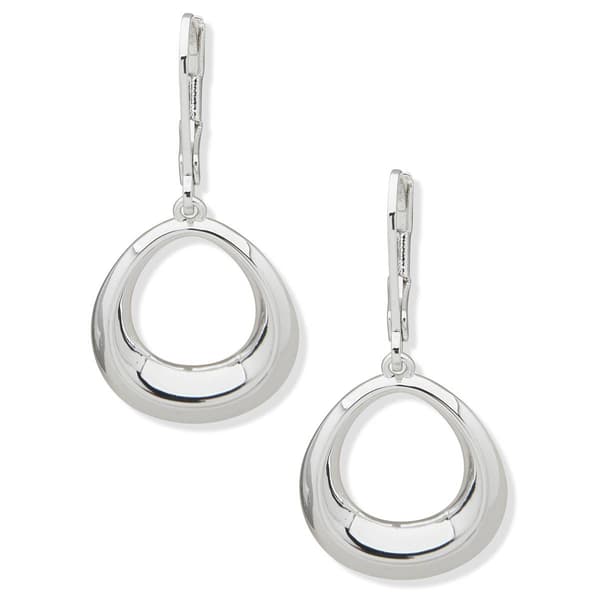 Anne Klein Silver-Tone Puffy Beveled Open Drop Earrings - image 