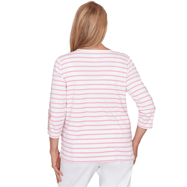 Womens Alfred Dunner Classics 3/4 Floral Sleeve Stripe Blouse