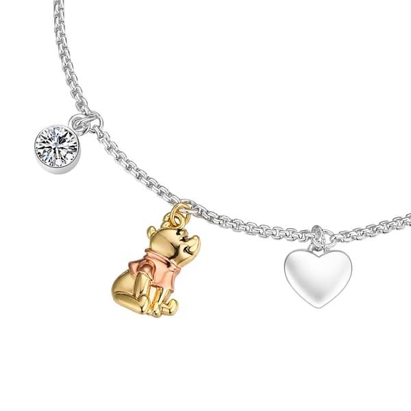 Shine Disney CZ Winnie the Pooh Motif Charm Adjustable Bracelet