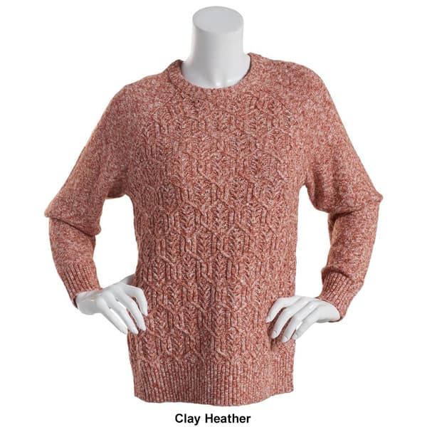 Womens Napa Valley Long Sleeve Marled Cable Front Crew Sweater