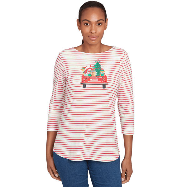 Plus Size Ruby Rd. Must Haves Ii Christmas Truck Striped Knit Top - image 