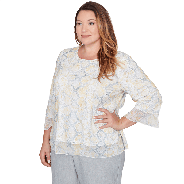 Plus Size Alfred Dunner Al Fresco Flounce Sleeve Snakeskin Blouse