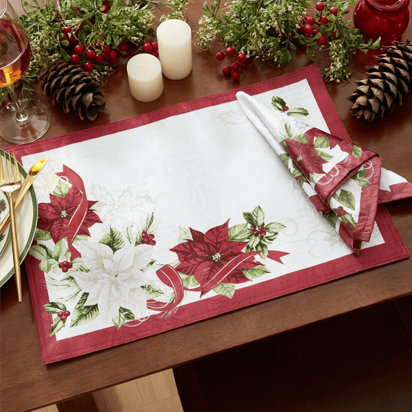 Threadmade Clarette Poinsettia Holiday Fabric Napkins - Set of 4