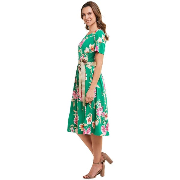 Plus Size Ellen Weaver Floral A-Line Ribbon Belt Dress