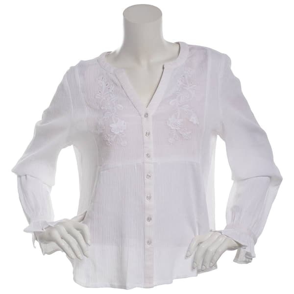 Plus Size Preswick & Moore® Long Sleeve Embroidered Blouse