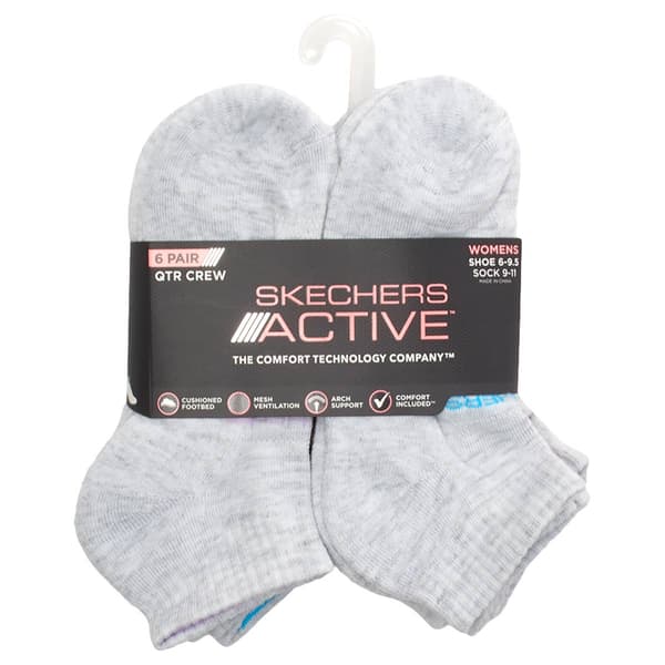 Womens Skechers® 6pk. Half Cushion Quarter Crew Socks - image 
