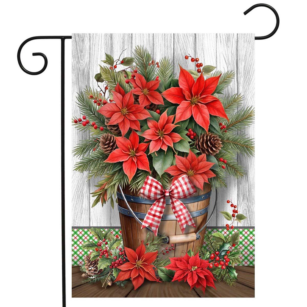 Briarwood Lane Poinsettia Pail Garden Flag