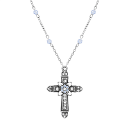 Symbols of Faith Center Flower Crystal Cross Bead Chain Necklace