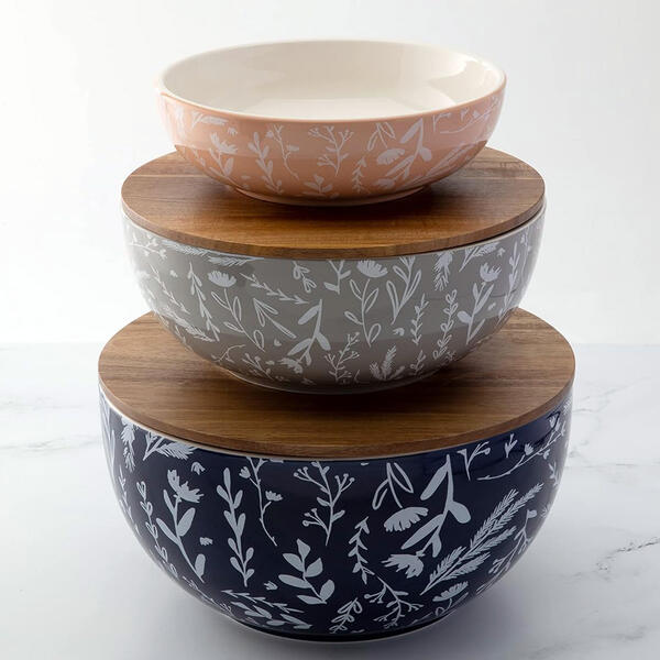 Thirstystone 3 Ceramic Bowls w/ 2 Wood Lids - image 