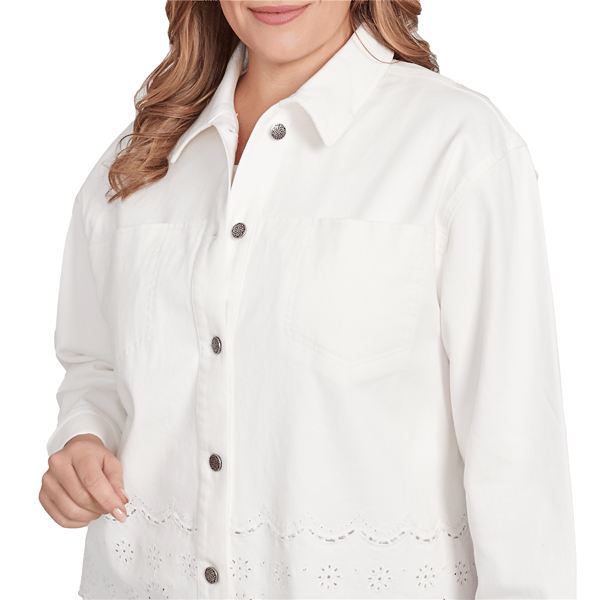 Plus Size Skye''s The Limit Spring Romance Eyelet Denim Jacket