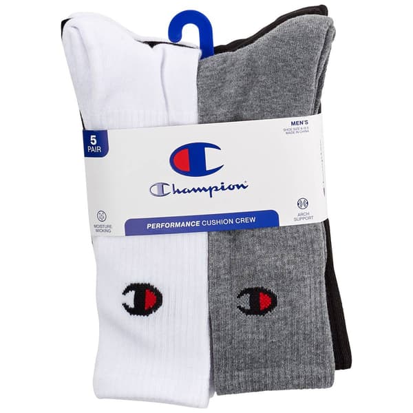 Mens Champion(R) 5pk. Crew Socks - White/Grey - image 