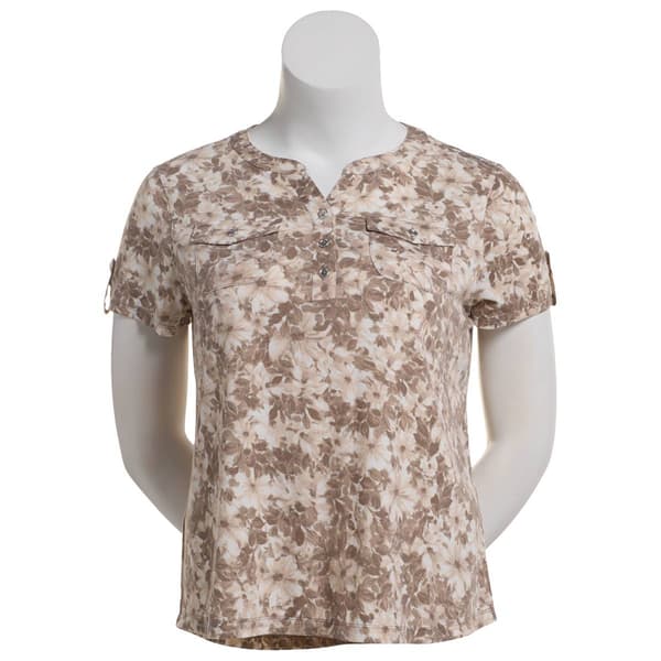 Petite Hasting & Smith Short Roll Cuff Sleeve Blouse - Taupe - image 