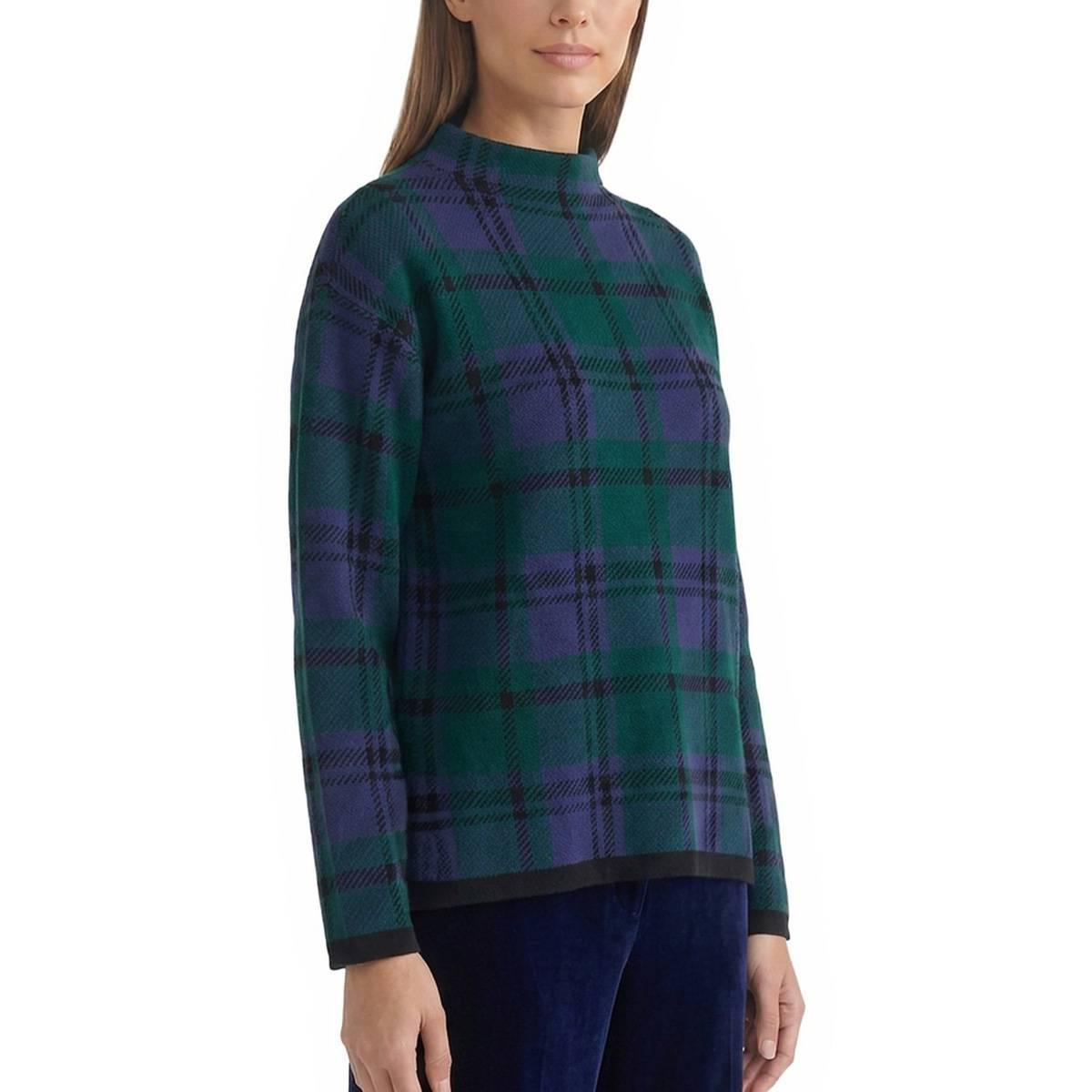 Womens Jones New York Long Sleeve Funnel Neck Plaid Sweater