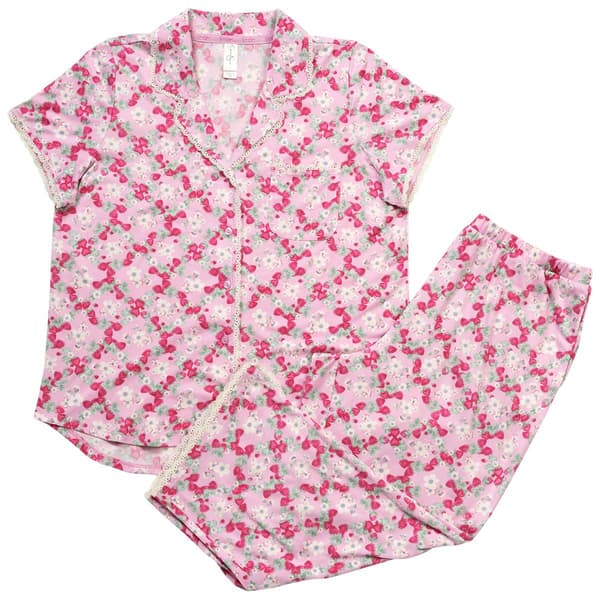 Petite Jessica Simpson Short Sleeve Strawberry Flowers Pajama Set - image 